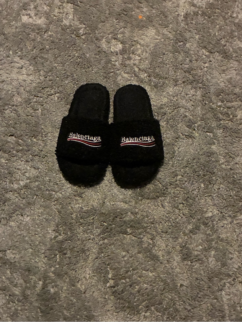 Balenciaga Kids Black Fuzzy Logo Slide Slippers